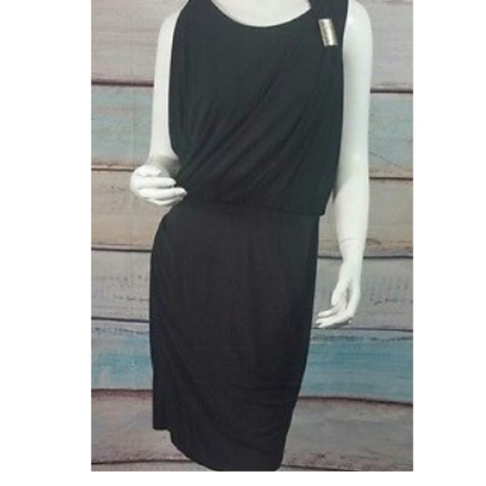 David Meister Black Ruched Dress